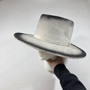 Distressed Wool Fedora Ranchers Hat Elegant Cream Black Wide Brim Hat Ranchers